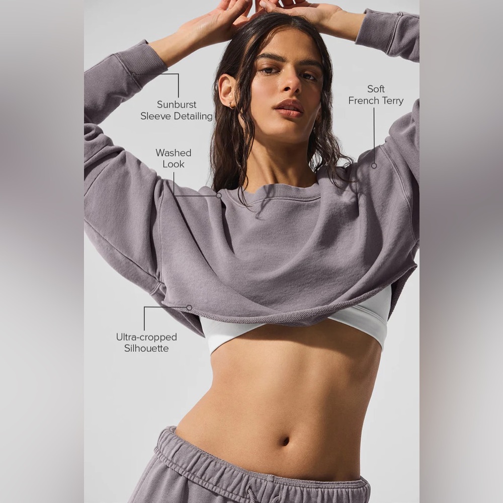 ALO Yoga Washed Lavender Cropped Sweatshirt